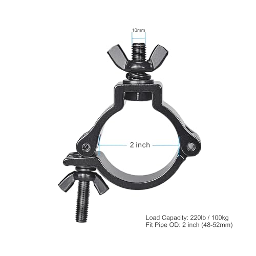 Truss Clamp Black 2 inch, 10PCS Rualin Premium Stage Light Clamps 50mm with TUV Certified, Heavy Duty 100kg 220lb Aluminium Lighting O Clamps, Fit for 48-52mm OD Tube/Pipe