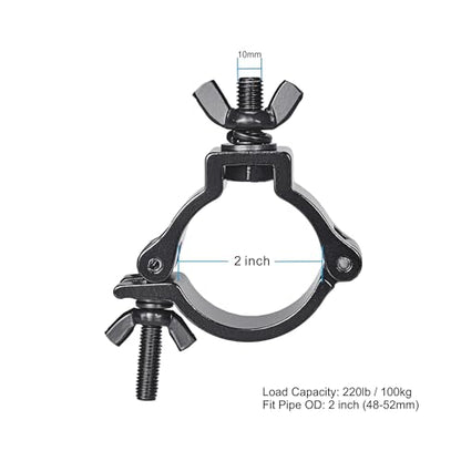 Truss Clamp Black 2 inch, 10PCS Rualin Premium Stage Light Clamps 50mm with TUV Certified, Heavy Duty 100kg 220lb Aluminium Lighting O Clamps, Fit for 48-52mm OD Tube/Pipe