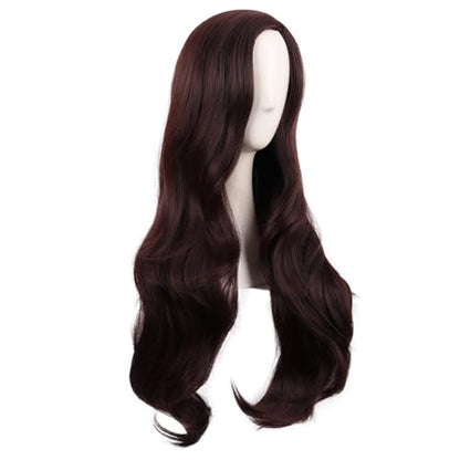 MapofBeauty 28 Inch Long Wavy Curly Side Bangs Party Hair Wig, Dark Brown | Synthetic fiber, 70 cm Cosplay Wig, Fashion - color: Dark Brown