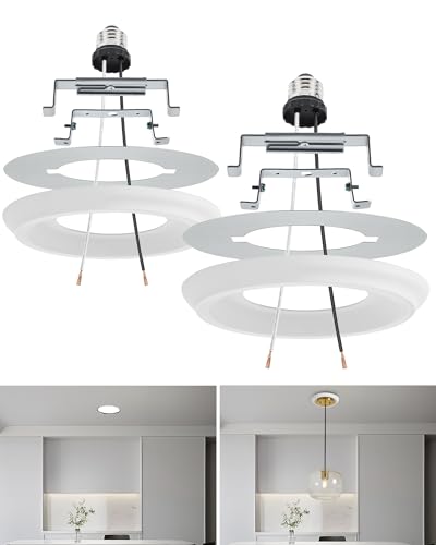 Luvkczc 2-Pack Recessed Can Light Conversion Kit for 5" and 6" Ceiling Fixtures - Pendant/Hanging Light Upgrade, Includes E26 Socket, Mounting Bracket, Round Ceiling Plate（White） - color: White+2pcs