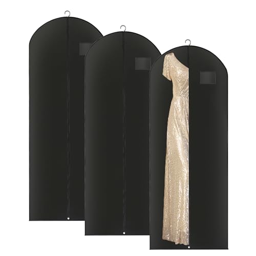 Black Long Dress Garment Bags for Hanging Clothes Travel, Set of 3 Portable Men's Business Travel Suit Bags,Clothes Protector Waterproof for Long Coat, Fur, Mink, Gown (63x23.8 inch) - size: 3 Pcs 63x23.8 In
