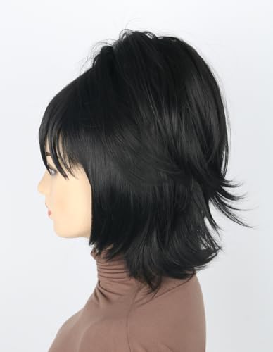 Topcosplay Women or Girls Short Black Wig with Ponytail Halloween Costume Cosplay Party Wigs - color: Black Ponytail Style