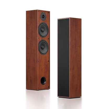 Elimavi Floor Standing Tower Speakers Pair, Dual 6.5" Woofers, 120W, Brown | 1" silk dome tweeter, passive hi-fi design, home theater ready, MDF wood cabinet, rich warm sound, for stereo & movies - color: Brown