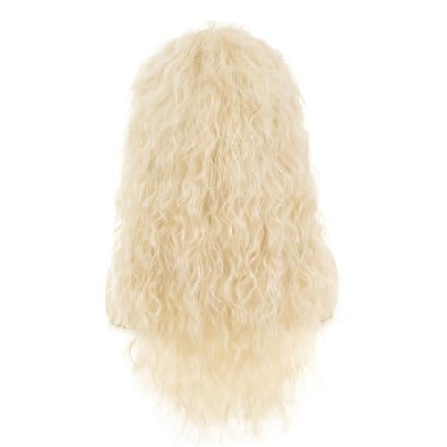 Blonde Long Curly Wig for Women 70s 80s Rocker Punk Wigs with Bangs Cosplay Halloween Costume Party Wigs - color: Long Gold