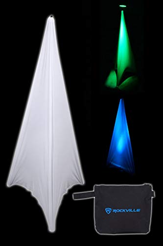 Rockville RVSS2 Lighting Stands for Moving Head/Spot Bundle with Up-Lights | Rechargeable Battery Up-Light Pair, White LED DMX Wash, 2 ACC5 Shelves, 2 RSC7W White Scrims, Gobo/Beam, Remotes, 8-Items