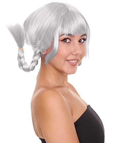 HPO Bavarian Double Braided Wig, Breathable Capless Cap, Premium Handcrafted Wig, Designed for comfort fit, flame retardent synthetic fiber (Grey) - color: Grey