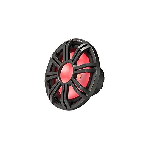 KICKER KMG10 10-Inch (25cm) Grille for KM10 and KMF10 Subwoofer, LED, Charcoal | Boat sub cover with built-in accent lighting, saltwater-ready dark gray guard, protects cone dockside, fits 10 inch drivers