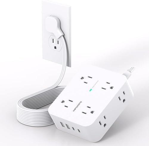 Extension Cord 10 Ft, Ultra Thin Flat Plug Power Strip Surge Protector | 8 Outlets 4 USB Ports (2 USB C), HANYCONY Outlet Extender Desk Charging Station for Home Office Dorm Room Essentials - size: 10Ft, style: Flat Extension Cord