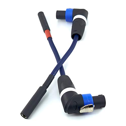 WJSTN 1/4 Inch TS Female to Right-Angle Speakon Speaker Cable, 6.35mm Mono to Right-Angle Twist Lock Speakon Audio Cord, 2 Pack 6IN