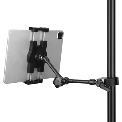 Mippko iPad Holder for Microphone Stand/Mic Music Stand,Tablet Mount Compatible with 4.7~12.9" / Nexus/LG G Pads/e-Reader/Switch/iPhone,360° Adjustable 10" Long Aluminum Alloy Arm