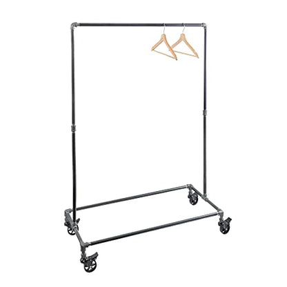 PIPE DECOR 39” x 20 ¼” x 58” Rolling Steel Pipe Clothing Rack, Commercial or Residential Industrial Clothes Display, Heavy Duty Black Steel Metal Wheeled Garment Frame - size: 39 in. x 58 in.