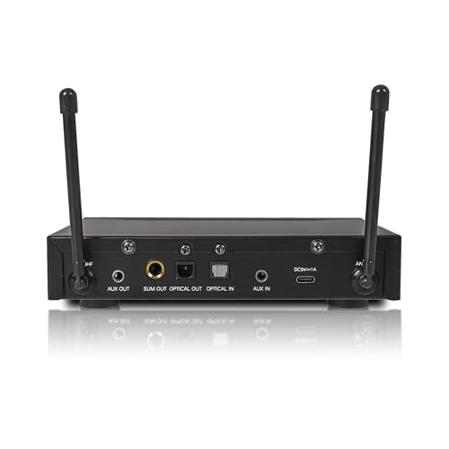 Sound Town 100 Channels Wireless Microphone Karaoke Mixer System with 2 Metal Handheld Microphones, Optical (Toslink), AUX, for Smart TV, Home Theater, Sound Bar (SWM16-2MEGA) - color: Black & Gray