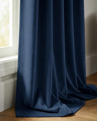 StangH Navy Blue Velvet Curtains Back Tab & Hook Belt, W52 x L84, 2 Panels - color: Navy Blue, size: 52"W x 84"L (Pack of 2)