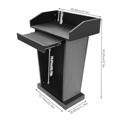 Free Standing Wooden Lectern Podium, Classic Black Presentation Stand for Church Services, Classroom Lectures, and Business Conferences, Portable Desktop Design, 27.5”W x 37.5”H