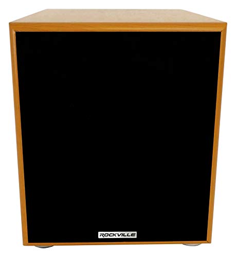 Rockville Rock Shaker 10" Classic Wood Powered Subwoofer Home Theater | 600W Peak, 300W RMS, RCA In/Out, High-Level In/Out, 20Hz-200Hz Response, MDF Enclosure, Class D Amplifier - color: Classic Wood