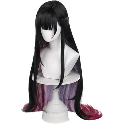 Anime Black Gradient Purple Long Straight Wig with Bangs Women Adult COS Game Cosplay Wigs Halloween,Christmas,Comic con,Game Show,Party - color: Black Purple Gradient