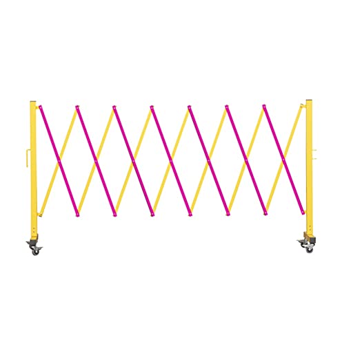 Trafford 11 Ft Expandable Metal Barricade, Mobile Safety Barrier Gate | Retractable Industrial Traffic Fence in Yellow and Magenta, Folding Steel Frame, Aluminum Cross Members and Locking Casters. - size: 11 feet, Yellow and Magenta