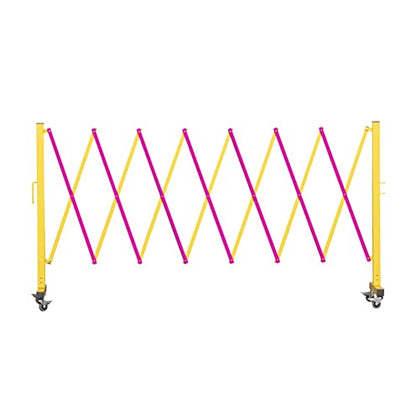 Trafford 11 Ft Expandable Metal Barricade, Mobile Safety Barrier Gate | Retractable Industrial Traffic Fence in Yellow and Magenta, Folding Steel Frame, Aluminum Cross Members and Locking Casters. - size: 11 feet, Yellow and Magenta
