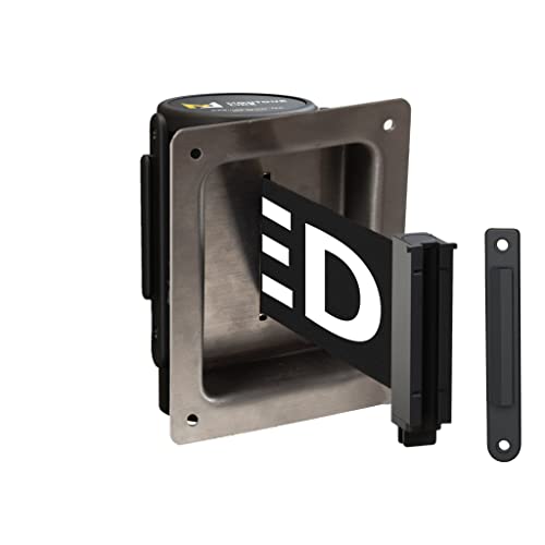 Montour Line WM115 Wall Mounted Retractable Belt Barrier with Standard Belt End, Recessed Mount, Black Casing (8.5 ft Black with "This LINE Closed" White Letters Belt) - color: Black With "This Line Closed" White Letters, size: 8.5 ft