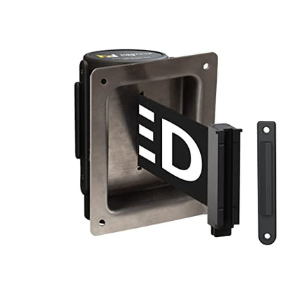 Montour Line WM115 Wall Mounted Retractable Belt Barrier with Standard Belt End, Recessed Mount, Black Casing (8.5 ft Black with "This LINE Closed" White Letters Belt) - color: Black With "This Line Closed" White Letters, size: 8.5 ft