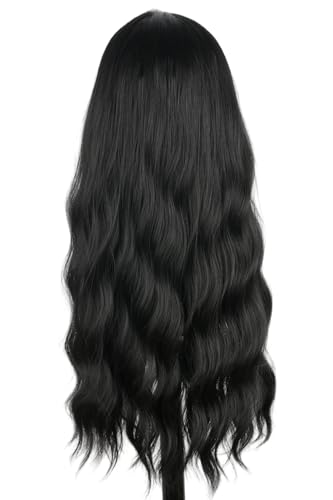 Women Long Wavy Black with Single White Streak Wig Gothic Vampire Cosplay Synthetic Hair Wig for Halloween Costume Party | Halloween Party, Cosplay Costume, Gothic Style, Vampire Theme - color: Black/White