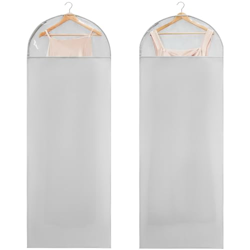 Carbrea 66" Garment Bag for Hanging Clothes, Dress Bags for Gowns, 2 Pack | Heavy-duty Materials, With Clear Window, Side Zipper for Easy Access, Ideal for Closet Wardrobe Storage, Travel Use