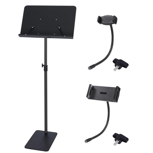 Professional Orchestra Sheet Music Stand, Adjustable Height Metal Music Book Stand Holder for Digital Piano Keyboard Wind Instruments Guitar Violin Players - w/A Phone & Tablet Holder