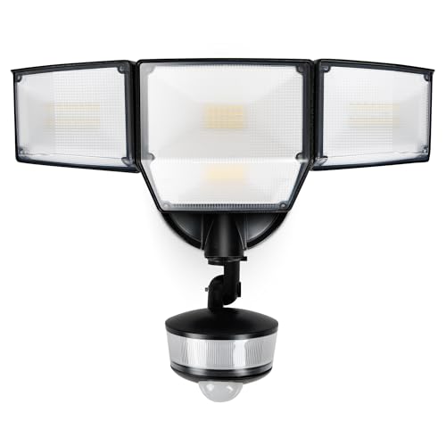 LUTEC 84W 9500LM LED Flood Lights Hardwire Motion Sensor Outdoor Lights | Night Light, 4 Head LED Flood Lights, 5000K Daylight, IP65 Waterproof, Motion Detected Lights for Outside (Black) - color: Black, size: 1 Pcs
