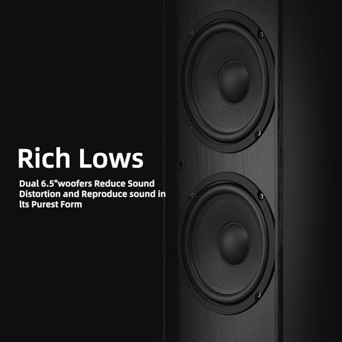 Elimavi Floor Standing Tower Speakers Pair, Dual 6.5" Woofers, 120W, Black | 1" silk dome tweeter, passive hi-fi speakers, home theater use, MDF enclosure, deep bass response, for music & movies - color: Black