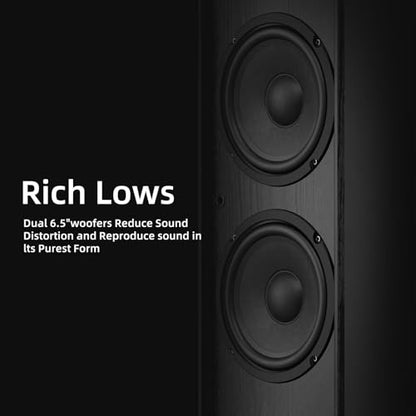 Elimavi Floor Standing Tower Speakers Pair, Dual 6.5" Woofers, 120W, Black | 1" silk dome tweeter, passive hi-fi speakers, home theater use, MDF enclosure, deep bass response, for music & movies - color: Black