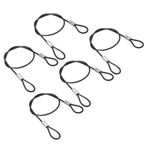 PATIKIL 1Ft(12 Inch) Safety Cable Lock, 5Pcs Stainless Steel 0.08 Inch Dia Security Wire Rope with Double Loop Double Loop for Stage Lighting Luggage Lock, Black - size: 1Ft(12 Inch)