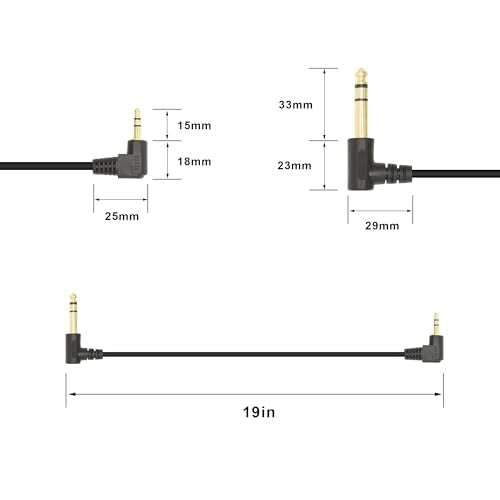 90 Degree 1/8 to 1/4 Stereo Audio Cable, Right Angle 3.5mm TRS Male to 6.35mm TRS Male Aux Cord for Guitar, Keyboard Piano, Laptop, Speaker and Amplifiers (48cm/19In) - size: 19in/48cm