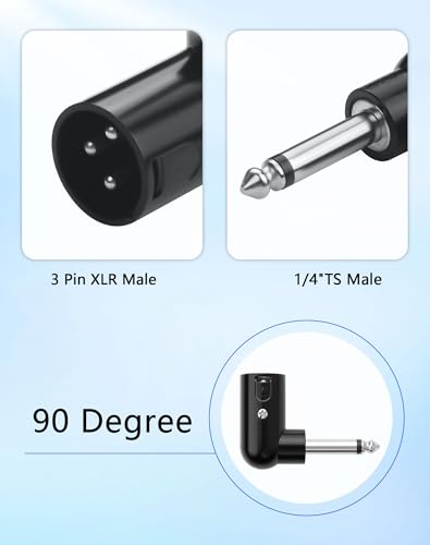 CERRXIAN XLR to 1/4" TS Adapter, Unbalanced 3Pin XLR Male/Female to 90 Degree 6.35mm Mono Male Audio Adapter for Microphone, Mixer, Guitar Amp - size: Male+Female