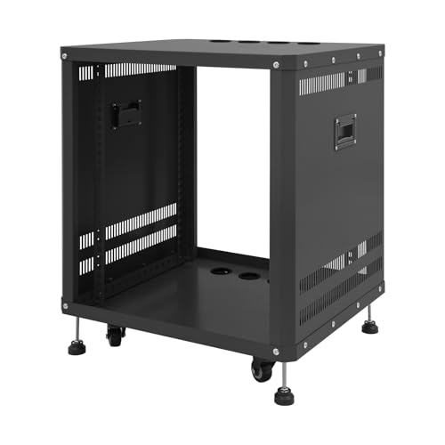 12U Stereo & Server Rack with Caster Wheels, Rolling Network Cabinet,Open Frame,Carbon Steel AV Equipment Stand with Side Handles (12U B) - size: 12U B