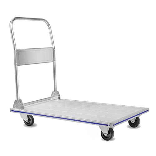 LEADALLWAY 48" L X 24" W Super Large Foldable Push Cart Aluminum Alloy Platform Cart with 4-Wheel 1000lbs - size: Extra Large