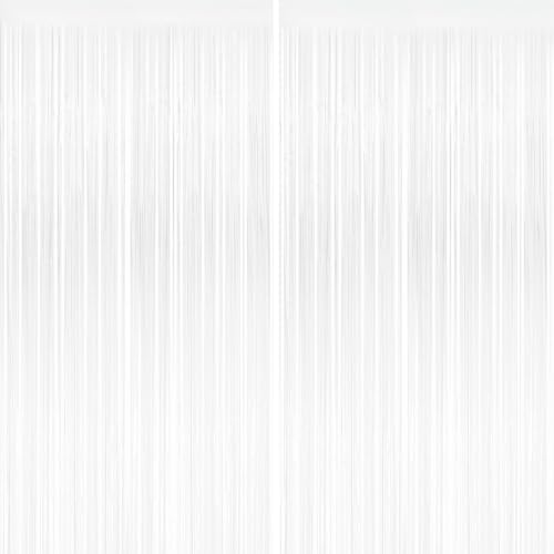 White Tinsel Backdrop, 2 Pack Foil Fringe Curtains for Party Decor - color: White, size: 39.4"W x 78.7"L (Pack of 2)