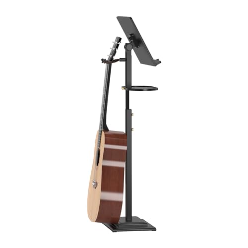 Bamboo Music Stand for Sheet Music -Folding Music Stands Height Adjustable 39.37''-51.2'' with Wide Wooden Bookplate for Conductor Lectern Guitar Violin Piano Ukulele Players (Black)