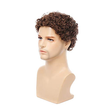 Swiking Mens Brown Afro Curly Wig for Male Guy Rocker Wig California Halloween Cosplay Costume Full Wigs - color: Brown