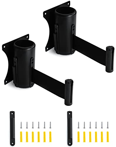 QWORK Wall Mounted Retractable Belt Barrier, 2 Pack Crowd Control Wall Barrier with 10' Belt for Retail Stores, Airports, Banks, School - size: 10' - 2 pack