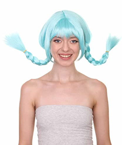 HPO Bavarian Double Braided Wig, Light Blue Color, 100% Cruelty Free, Breathable Capless Cap, Premium Handcrafted Wig, Designed for comfort fit, flame retardent synthetic fiber - color: Light Blue