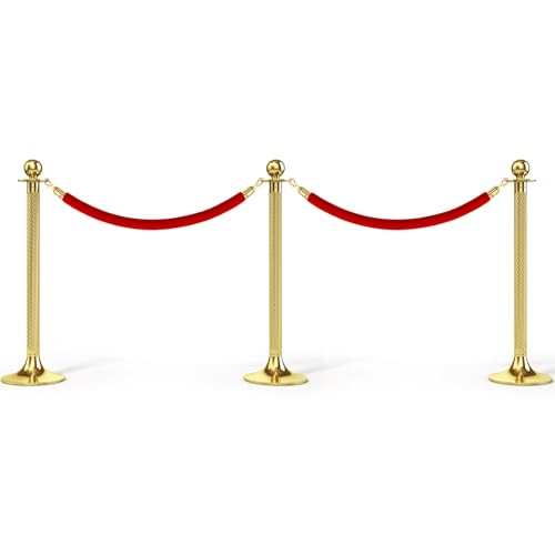 PATIKIL 5 Feet Red Velvet Stanchion Rope, Crowd Control Barrier Rope with Snap Hooks for Posts Stand Queue Divider of Hotel Theater, Golden - color: Red, size: 5 Feet
