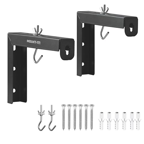 Mount-It! Projector Screen Wall Mount L-Brackets - Wall Hanging Bracket For Home Projector and Movie Screens, 6 inch Adjustable Mounting Hooks for Projection Screen, 1 Pair, Black, 66 Lb Capacity Each - color: Black, size: 6 Inch