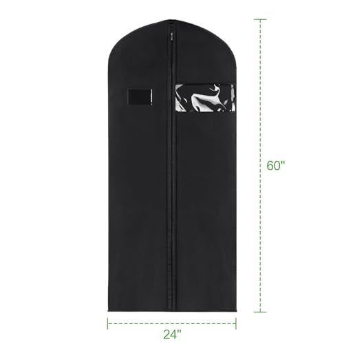 KEEGH 60 inch Dress Bags for Gowns Long (Set of 15) Black | Clear Window, Label Pocket, Garment Bags for Hanging Clothes, Dress Bags for Closet Storage, Clothes Cover for Coats Dresses - size: 60"-15pcs