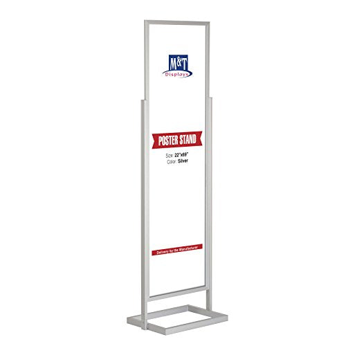 M&T Displays Metal Eco Info Board, Silver 22x69 Inches Slide-In Poster Sign Holder 1 Tier Double Sided Floor Standing Pedestal Advertising Display with Backing and Anti-Glare PET Cover - color: Silver, size: 22x69