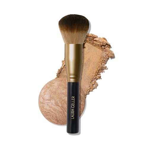 LAURA GELLER Full Face Powder Makeup Brush with Wooden Handle in Midnight Black – Foundation, Setting Powder, Blush, Bronzer, Highlighter and Luminizers – Sheer, Even Application and Blending Makeup - style: 07 Full Face Powder Makeup Brush