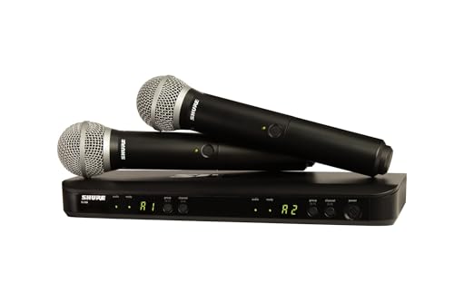 Shure BLX288/PG58 Dual Wireless Vocal System - H9 Band | 14-hour battery and 300 ft UHF range with two PG58 handheld vocal mics and dual-channel receiver for live vocals - style: H9 Band (512-542 MHz)