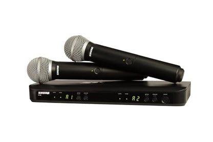 Shure BLX288/PG58 Dual Wireless Vocal System - H11 Band | 14-hour battery and 300 ft UHF range with two PG58 handheld vocal mics and dual-channel receiver for live vocals - style: H11 Band (572-596 MHz)