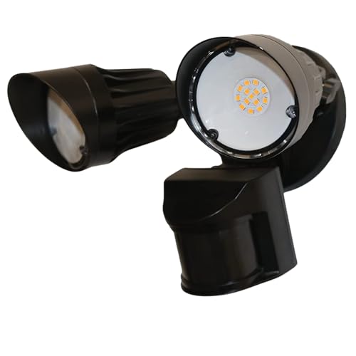 LED Black Motion Sensor 2-Light Bullet Flood Light- 3000K Adjustable Dual Head Outdoor Security Light, Dusk to Dawn, Waterproof, Hardwired Spotlight for Yard, Patio, Garage, Landscape - size: Double Flood- Motion Sensor