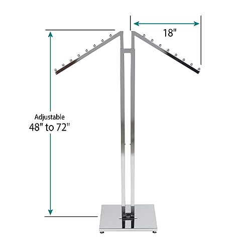 SSWBasics Chrome 2-Way Clothing Display Rack - Sleek Retail Clothing Rack with Slant Arms for Garment Display (48"-72"H 3" Increments) - Sturdy Clothes Rack for Boutique, Thrift Store, and Retail