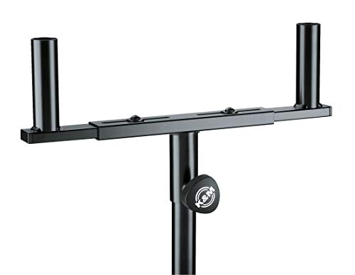 K&M Konig & Meyer 14940.000.55 Speaker Mounting Fork Stand | Adjustable Width 12”- 19” | Two 55 lbs Single Speakers on Slip On Stand | Attach to 1.38” Tube Diameter | German Made | Black